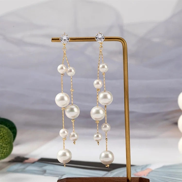 Double Pearl chain earrings