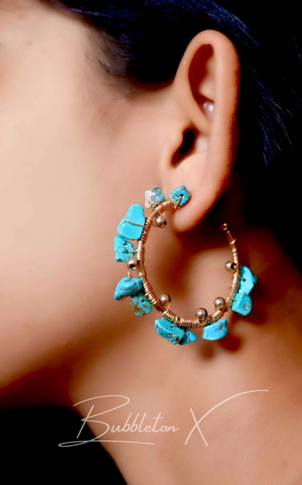 Boho blue stone hoops