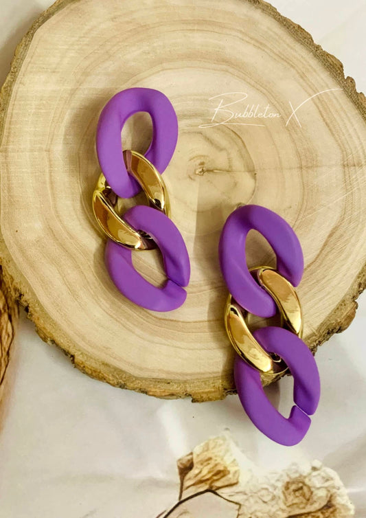 Purple matt finish gold embrace earrings