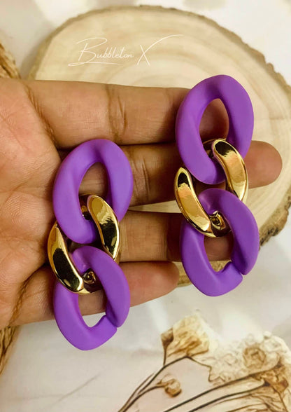 Purple matt finish gold embrace earrings