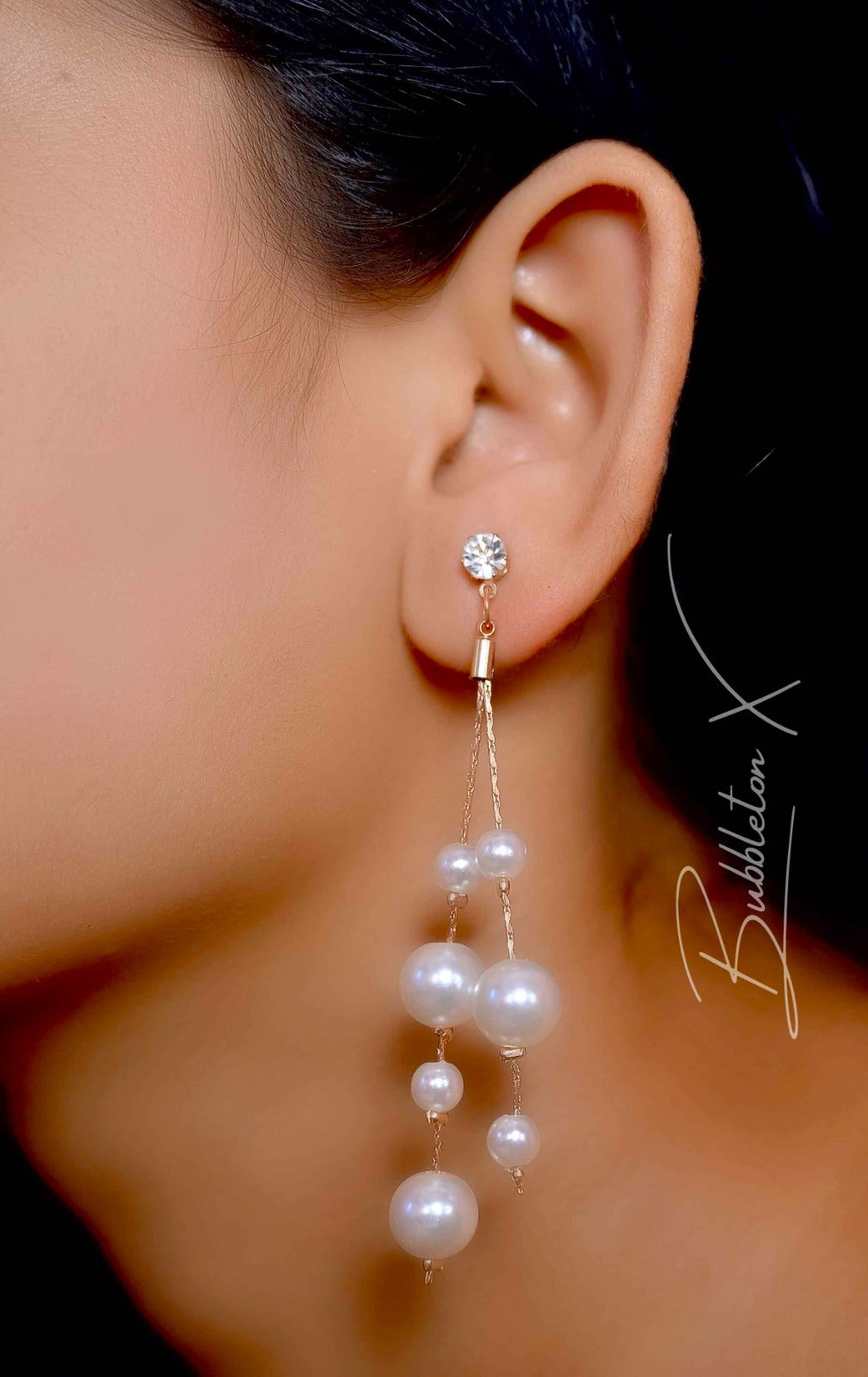 Double Pearl chain earrings