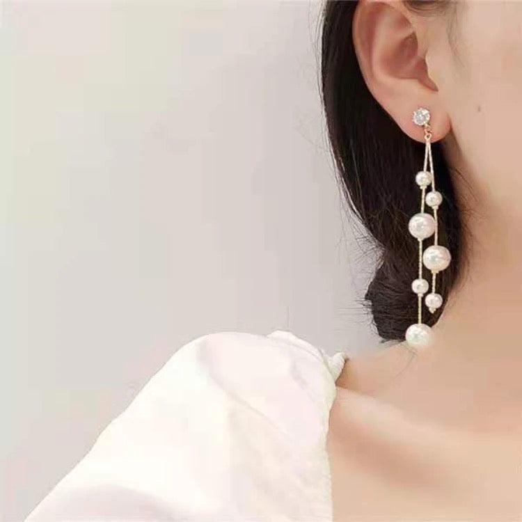 Double Pearl chain earrings