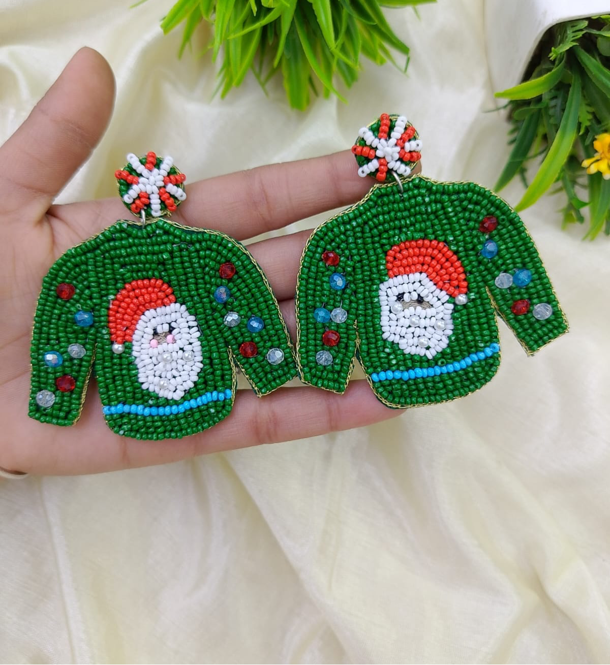 Handmade beaded Santa earrings